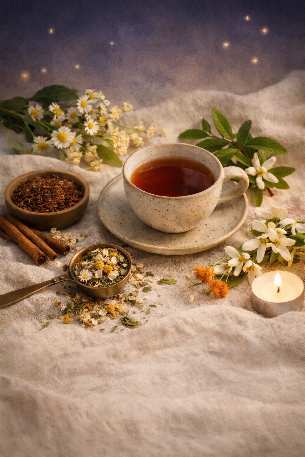 Infusion Tabioa nuit calme, ingrédients biologiques pour la détente et le sommeil (camomille, cannelle, verveine, rooibos...)